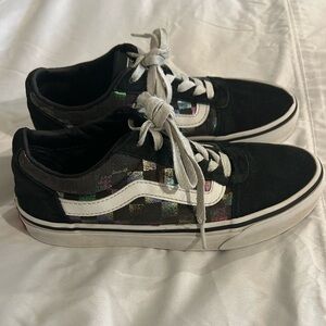 Vans women’s size 6 black sneakers with iridescent colored squares.